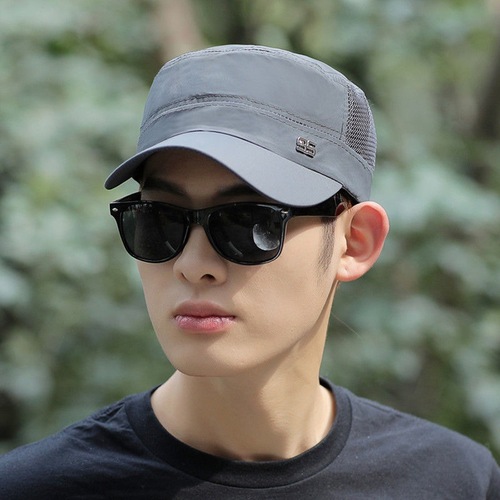 Hat Men's Summer Mesh Flat Top Summer Outdoor Thin Breathable Peaked Hat Middle-aged and Elderly Dad Sun Hat