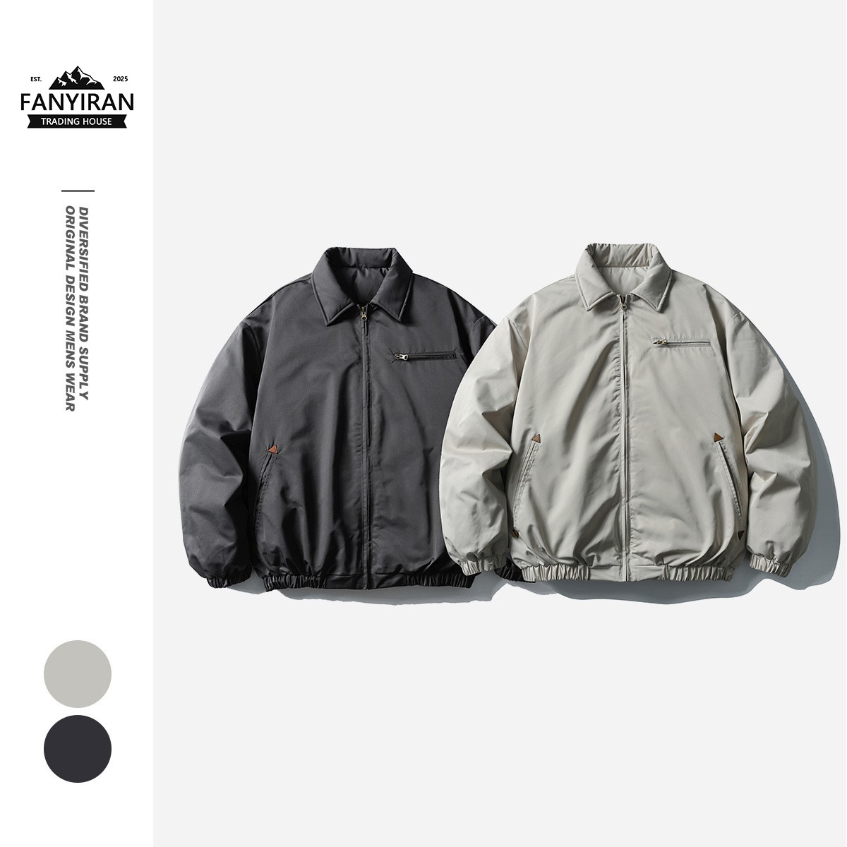 ButterTiger冬季羽绒服男翻领宽松白鸭绒日系复古飞行员外套YR011