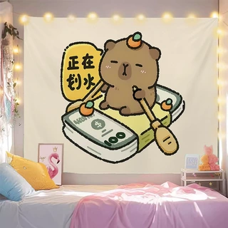 卡皮巴拉背景布可爱卡通挂布挂墙学生房间寝室出租屋墙上装饰墙布