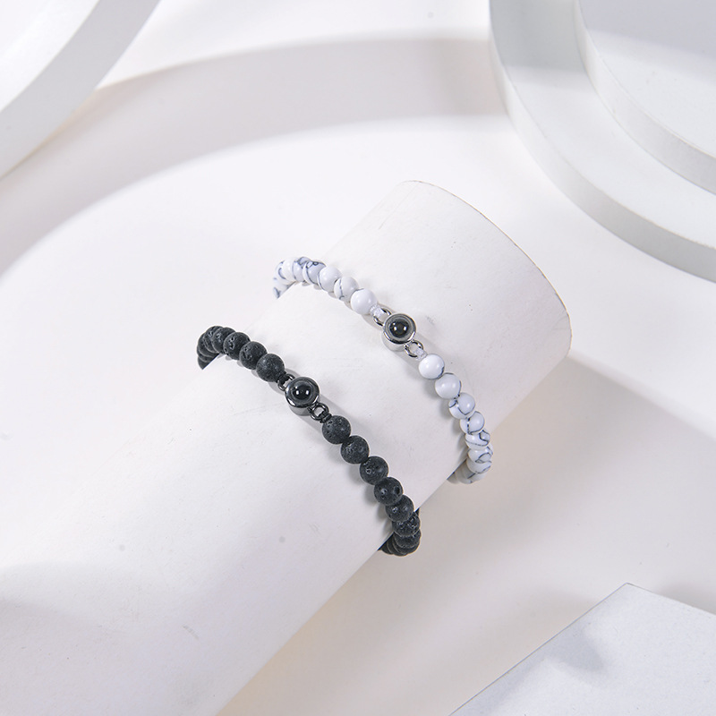 100 Language Projection Beaded Bracelet With Volcanic Stone_voghion.com