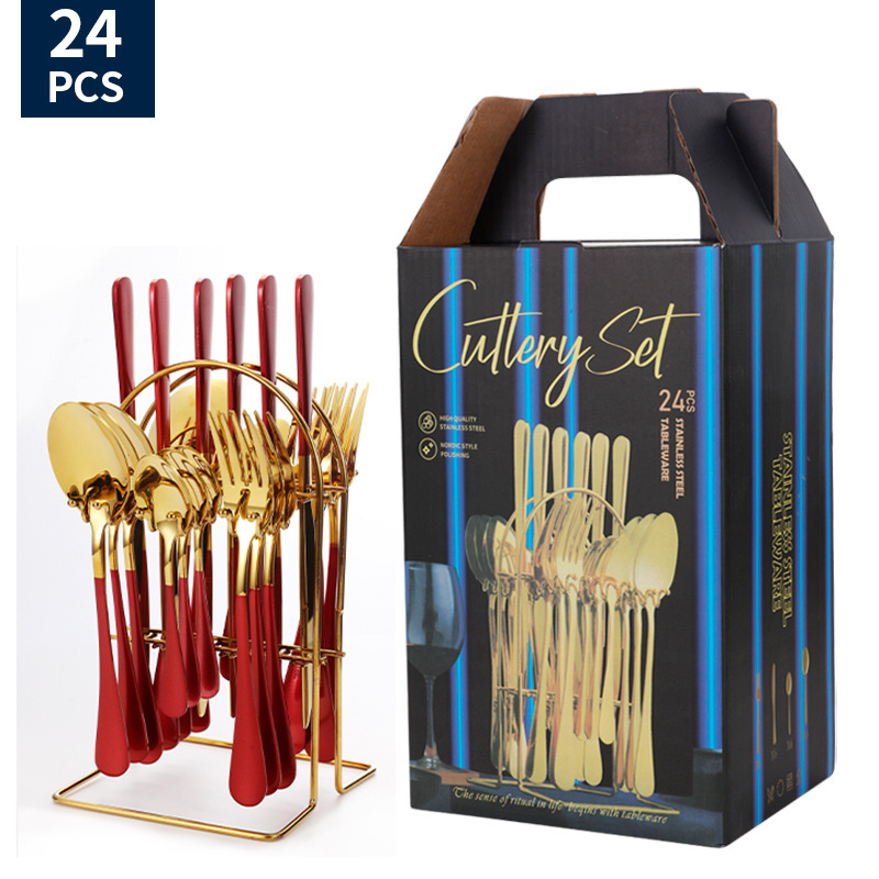 Juego de vajilla de acero inoxidable de Amazon transfronterizo 1010 Cuchillos, tenedores y cucharas de comida occidental Juego de 24 piezas Cuchillos y cucharas de bistec