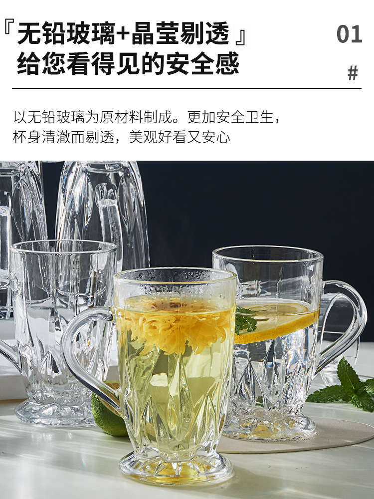 BB4C批發玻璃杯家用套裝帶柄帶把手水杯泡茶杯子透明耐熱耐高