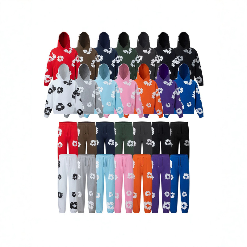Cross-Border Popular European Size Autumn and Winter Foam Print Hooded Sweatshirt and Pants Set, Full Range Trendy Factory Wholesale