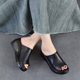 以一 Кожаные высокие слайдеры, летние универсальные тапочки на платформе, воловья кожа