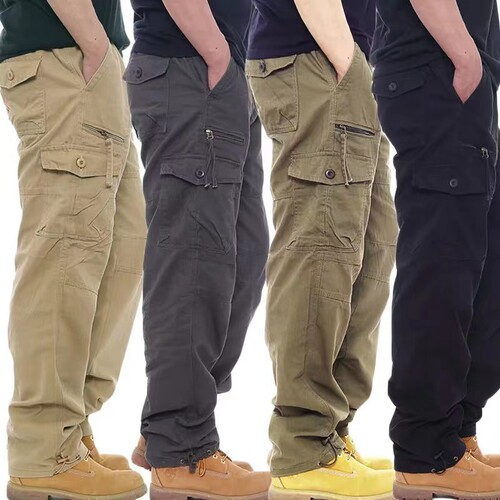 Cross-border trade wear-resistant multi-pocket work pants men's straight-leg long pants work trousers safety pants loose-fitting plus-size pants