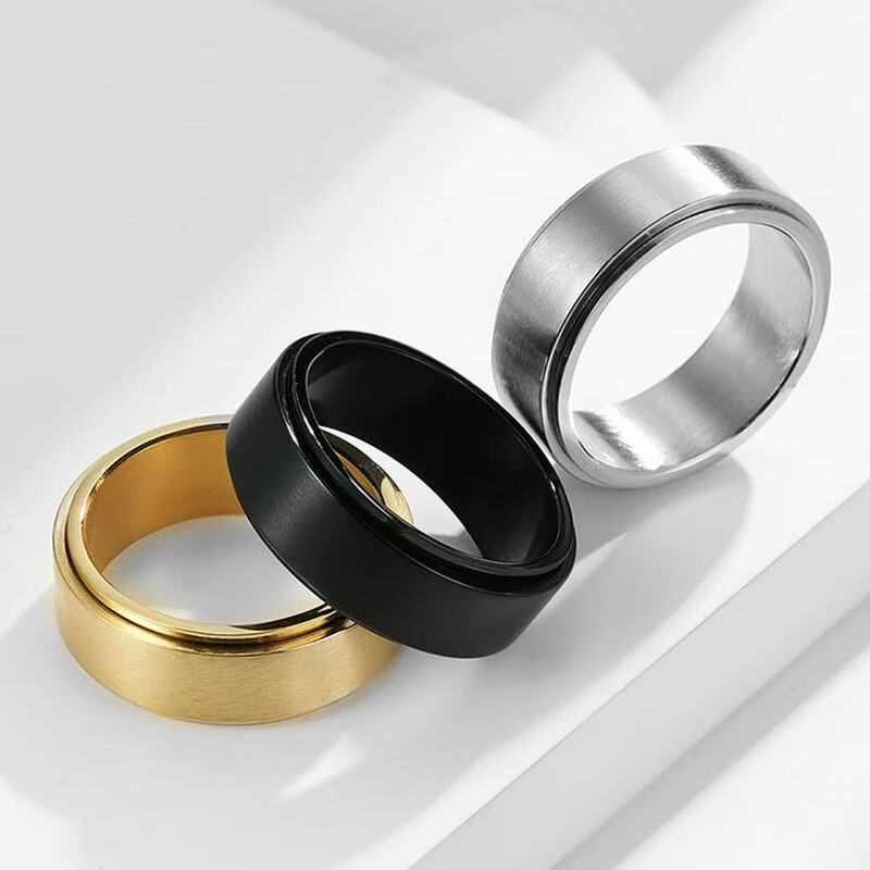 8mm Wide Rotatable Stress-Relief Titanium Steel Ring with Logo, Simple Matte Brushed 18K Gold-Plated Men's Ring 8mm Wide Rotatable Stress-Relief Titanium Steel Ring with Logo, Simple Matte Brushed 18K Gold-Plated Men's Ring