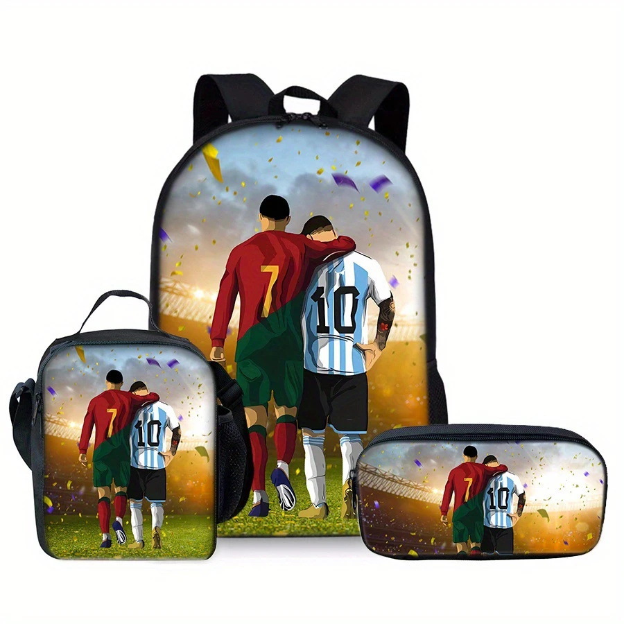 Mochila impresa de venta caliente transfronteriza, mochila escolar para estudiantes de primaria y secundaria, mochila de gran capacidad, bolso, estuche para lápices, juego de tres piezas