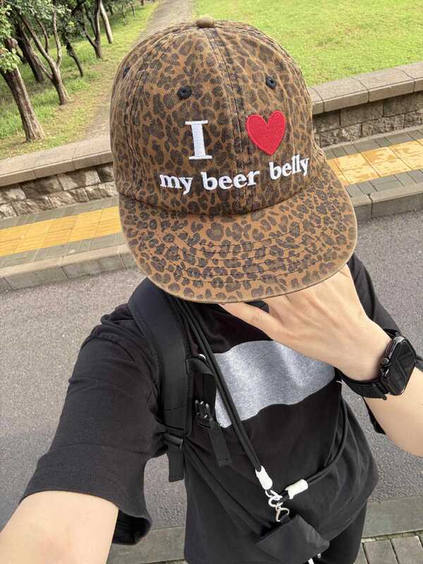 韩国ig博主豹纹刺绣鸭舌帽女同款小众复古迷彩平檐软顶棒球帽子男|undefined