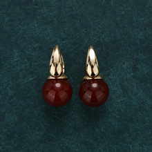 青岛中古vintage法式小众高级感时尚耳环通勤红色新年款琉璃耳饰