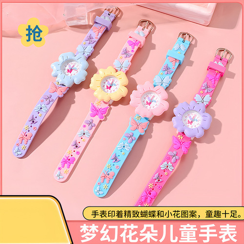 High-quality new student girl children cartoon watch colorful cute flower pattern silicone wrist watch quartz watch