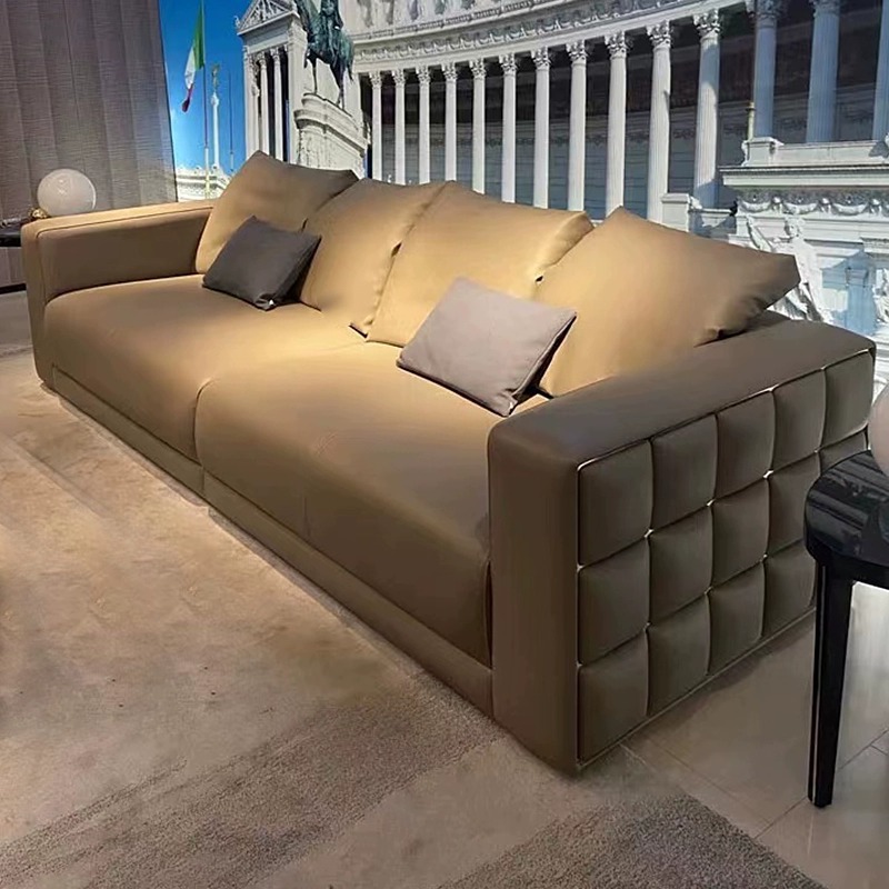 意式輕奢極簡客廳真皮沙發設計師高定別墅大平層紅星美凱龍沙發