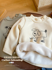 Baby boys and girls 2023 autumn and winter warm half-turtle collar one-piece velvet plus velvet thickened bottoming top cute 0213A009