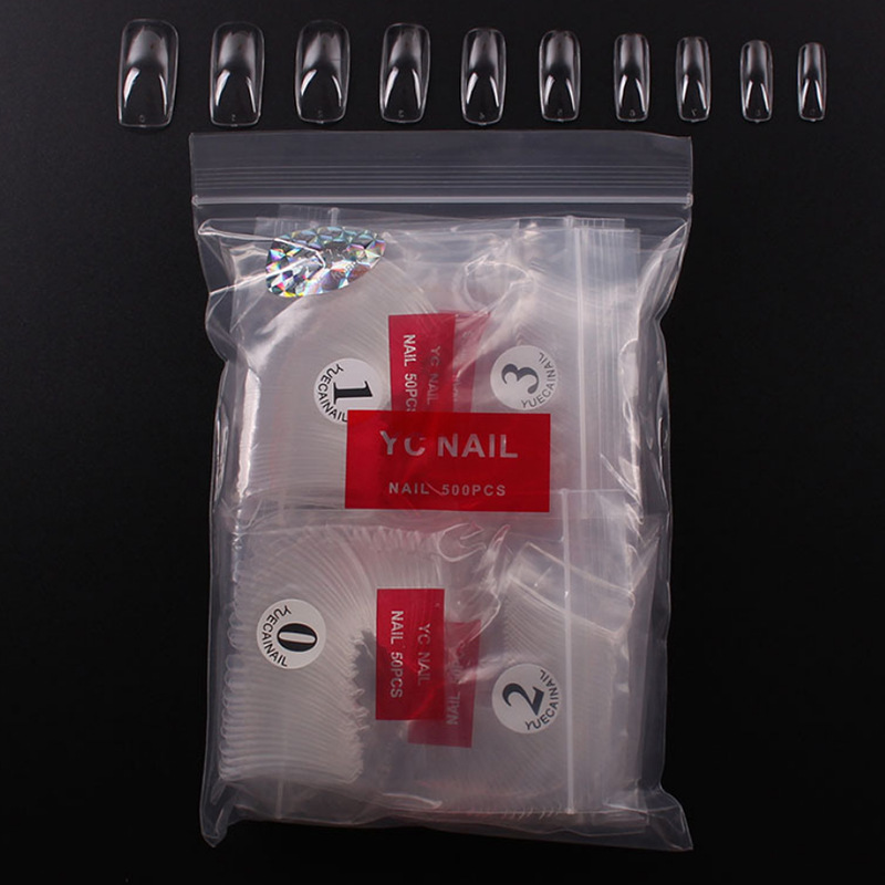 Cross-border de uñas plegables piezas de uñas sin costura 500 piezas de bolsa transparente completo pegatinas medio pegatinas piezas de uñas N ° 0-9