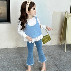 New Spring Children's Apparel Girl's Knitted Cardigan Sleeveless Top for Girls Stylish Baby Sweater