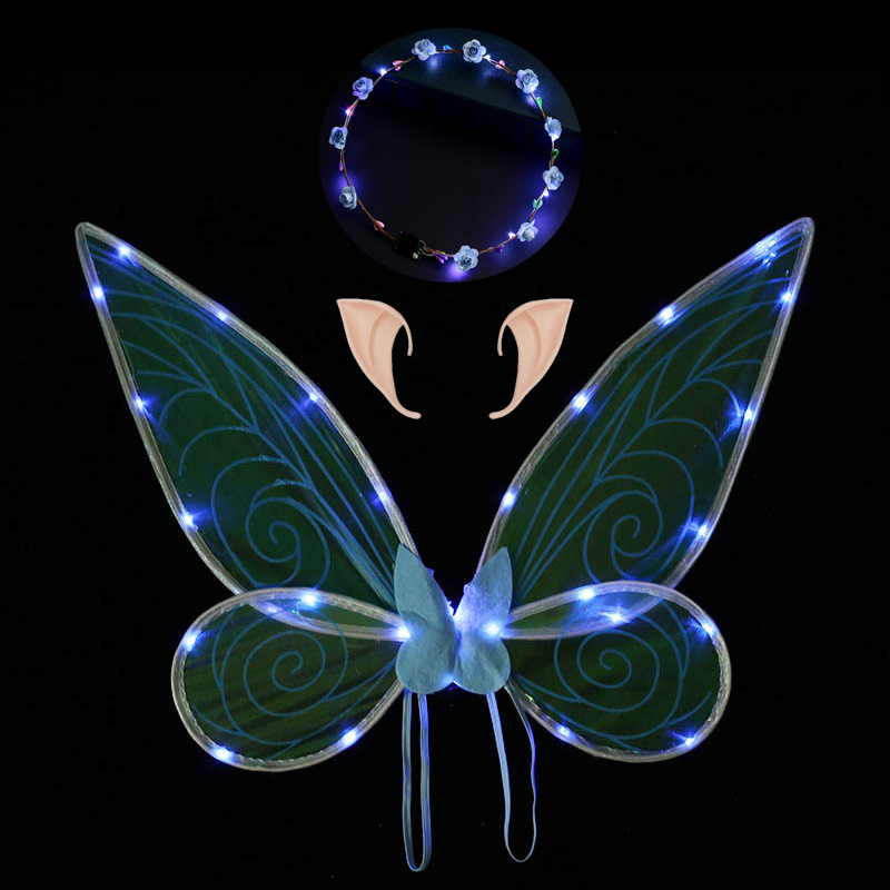Navidad Nuevo estilo de emisión de luz ELF alas fiesta de vacaciones con flash mariposa Halloween accesorios de rendimiento para niños