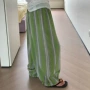 绿条纹外穿家居宽松长裤