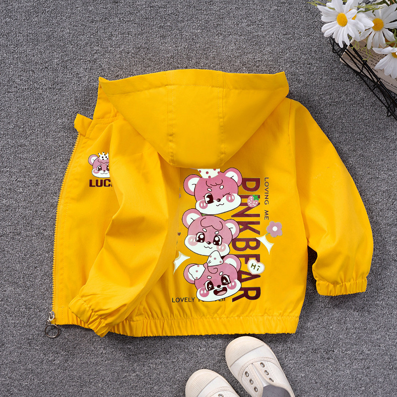 Girls' coat 2023 Spring and Autumn New girls' hooded jacket baby girls' windbreaker jacket cartoon candy color cute
