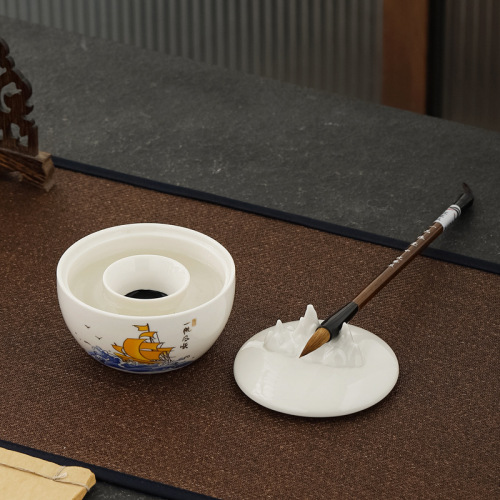 Ceramic non-drying ink pool multi-functional hot pot ink inkstone with cover ink bowl millstone study four treasures calligraphy supplies ink cartridge