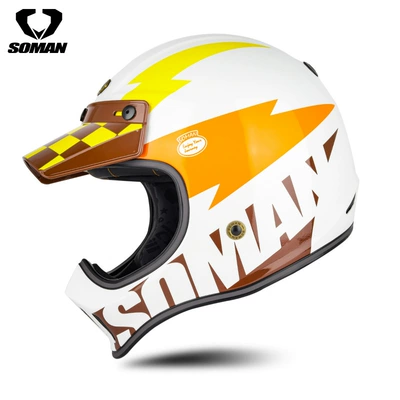 Off-Road Helmet Personalized Full-Face Helmet Motosiklet kaskı (dəbilqə) - fiberglass-white-yellow-devil-competition-s