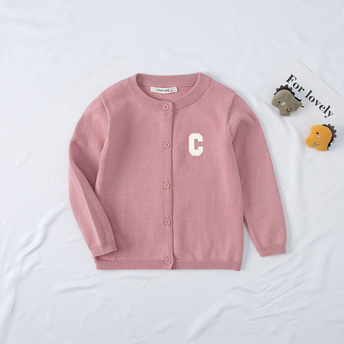  Girls' Knitted Sweater Cardigan Small Jacket New Korean Style Spring and Autumn Internet Celebrity Fashionable C Letter Thin Cardigan