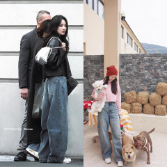 25 新しい LOE Weimi Mi 同じスタイルのハイウエストコットンプリントロゴストレートパンツ女性用ルーズスリムデニムパンツ