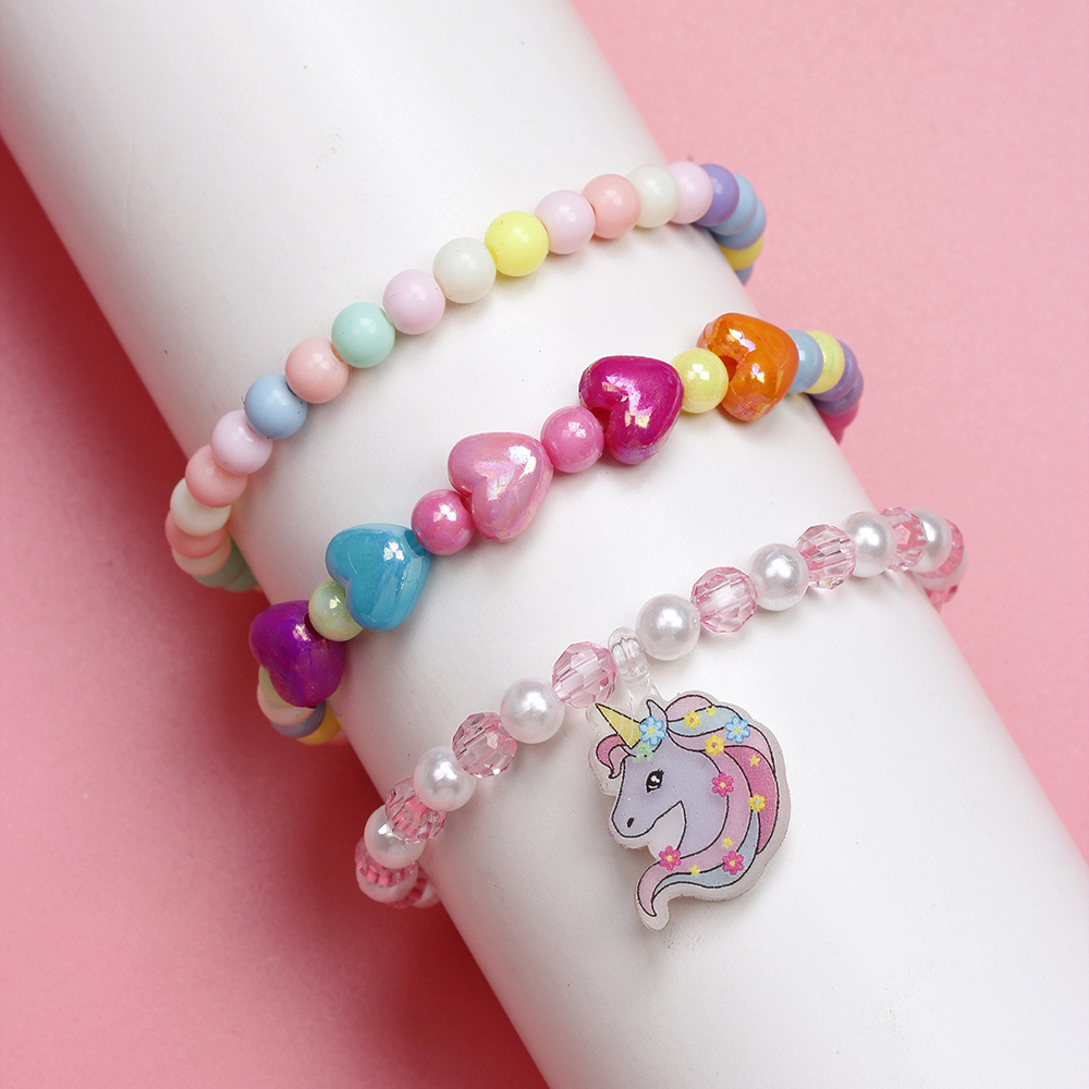 Cute Heart Shape Unicorn Plastic Beaded No Inlaid Bracelets