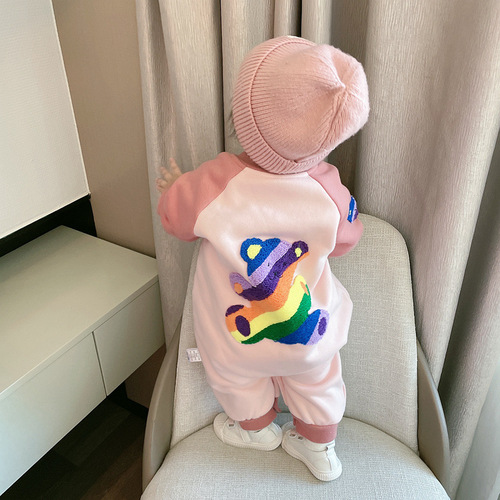 Baby Warmth Onesie, Toddler Long-Sleeve Pajama Top, Newborn Children Outer Wear, Fleece Lined, Thick Outing Crawling Suit, Spring, Autumn, Winter