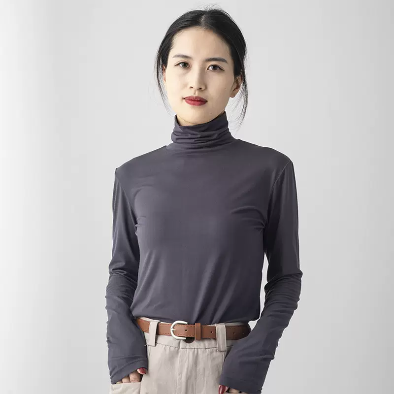 高领打底衫女秋冬内搭韩版白色修身堆堆领外穿针织上衣长袖批发
