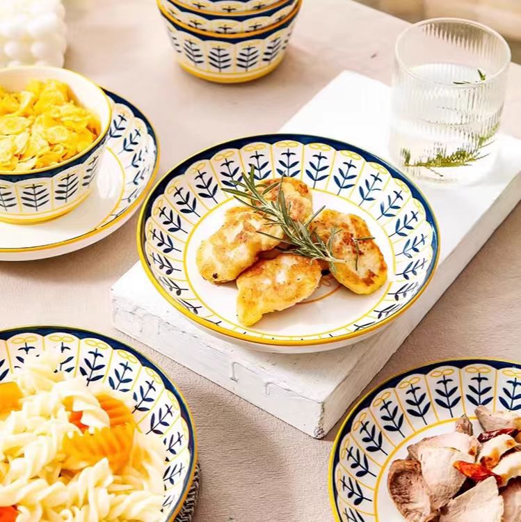 Household ceramic tableware underglaze 7-inch 8-inch dish Net Red printing disc salad plate creative dinner plate microwave-free