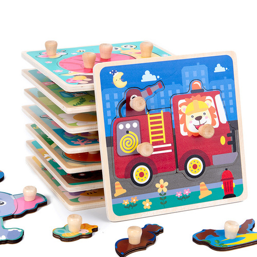 Traffic animal three-dimensional wooden nail scratch board puzzle puzzle for young children shape matching wooden educational toys for early education