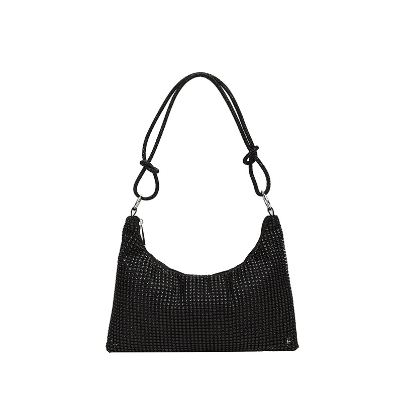 Ready Stock Cross-Border European & American Sparkling Rhinestone Zipper Knot Underarm Bag Crescent Shoulder Bag Women's Diamond Evening Bag - Thumbnail 6
