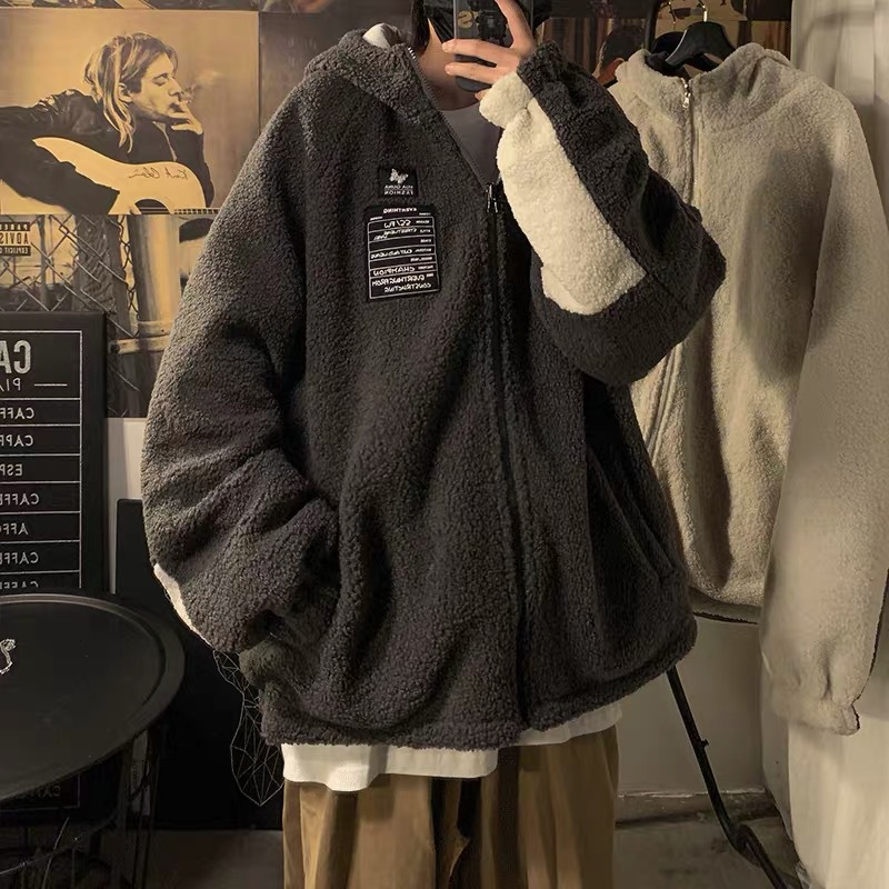 Ropa de lana de cordero de doble cara chaqueta acolchada de algodón de invierno abrigo grueso forrado de lana de los hombres chaqueta acolchada de algodón cálido de alto grado a prueba de viento abrigo de algodón acolchado ropa de invierno