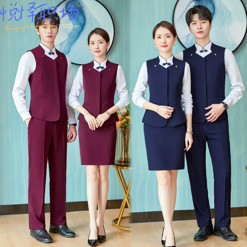 Профессиональная женская красота стойка регистрации продаж спецодежды жилет костюм китайский отель питание обслуживающий комбинезон мужской