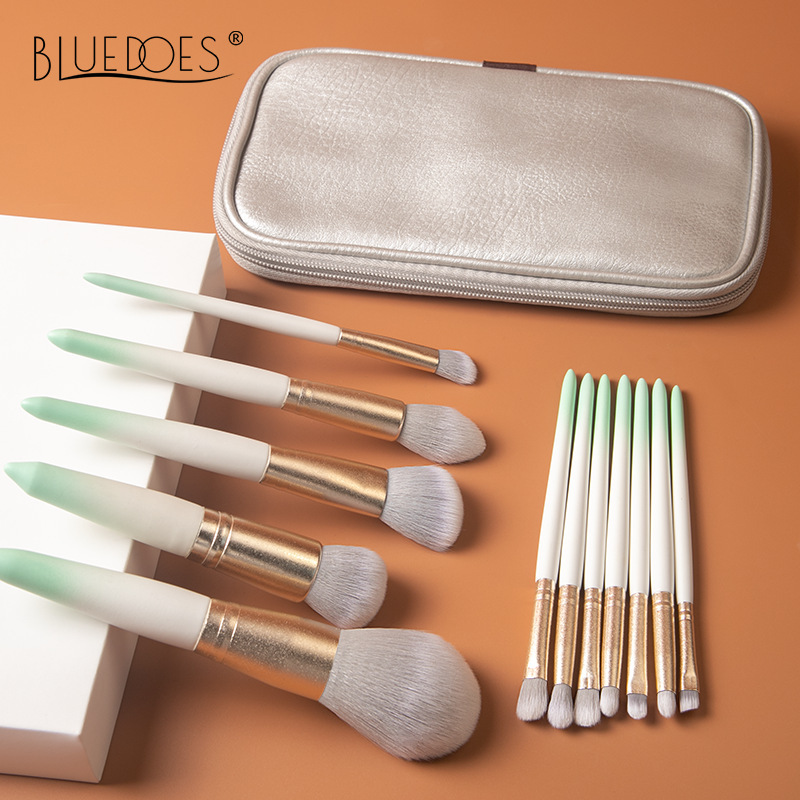 New 12 PCs gradient color makeup brushes suit frosted tube gradient color wooden handle Cangzhou high quality beauty tools