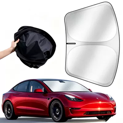 Tesla 21-26 Model 3-Model Y Special 190t Oxford Titanium Silver Sun Protection Foldable Car Sunshade (Sun shade) - model3-modely-one-side-silver-and-one-side-black-14292cm-5636inches