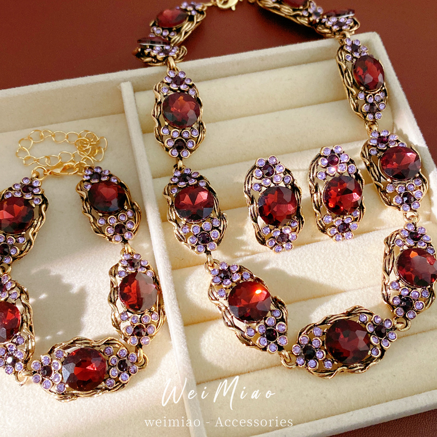 Medieval vintage diamantes oval collar retro delicado clavícula de lujo ligero conjunto de joyería de lujo mujer