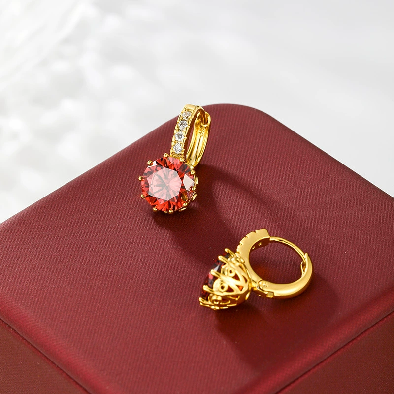 Copper metal golden stone inlay, zirconium, earrings, 24 carat white gold, European style, light luxury style, high-quality style, wholesale