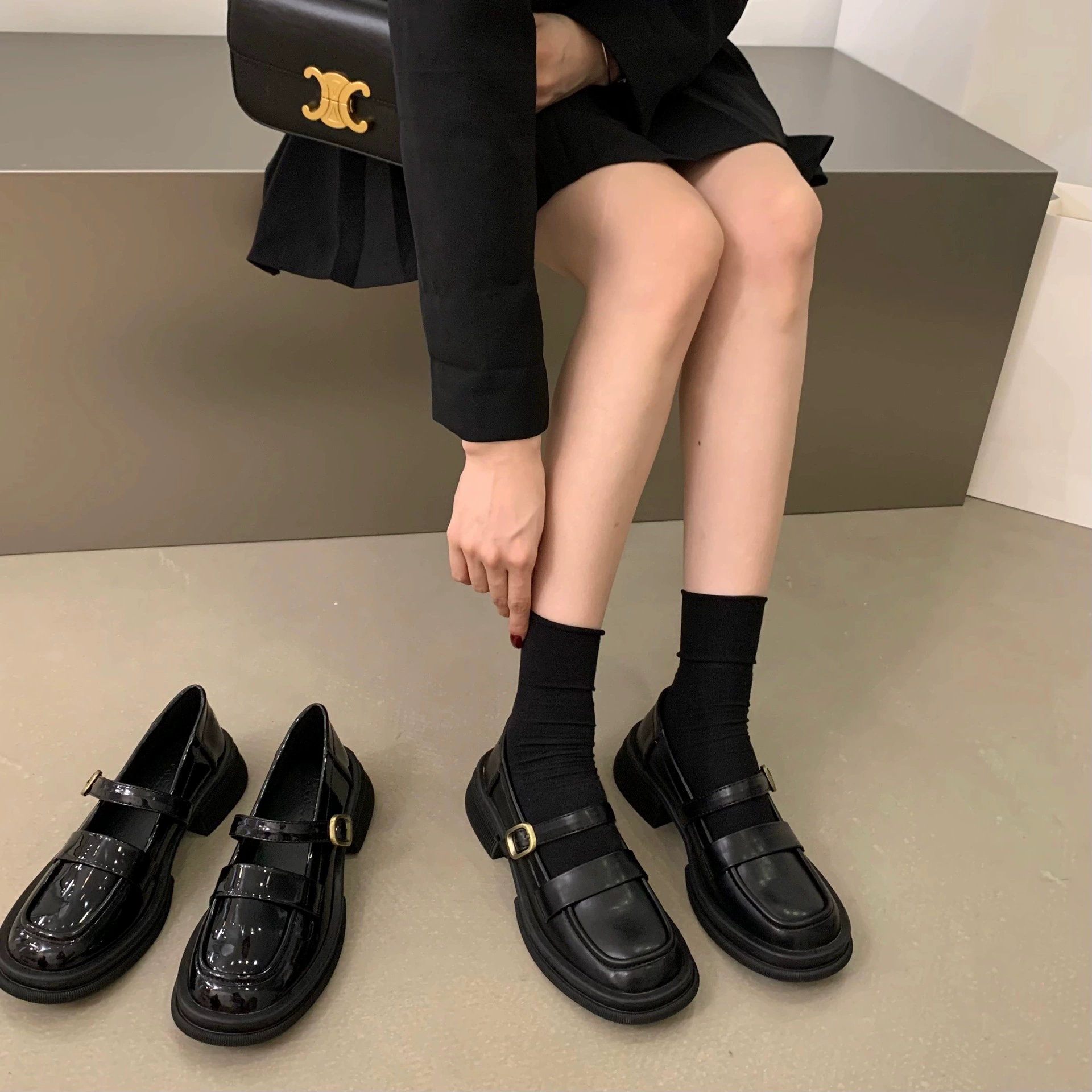 Ve & La черные вечерние женские туфли Мэри Джейн на толстой подошве 2023 новые весенние кожаные туфли в британском стиле, весенние лоферы