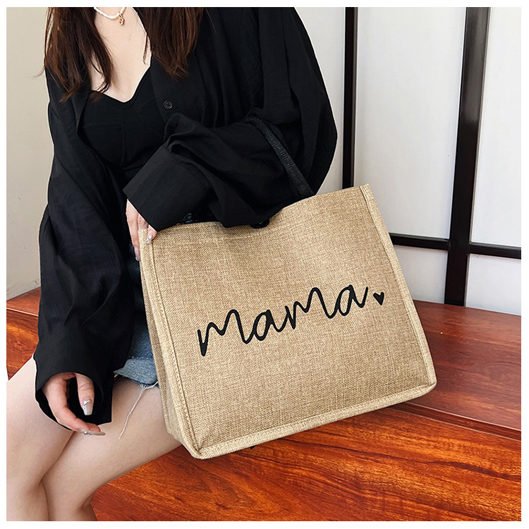Daily Occasion cotton and linen Material Mother'S Day Festival Women's Vintage Style Letter Cotton And Linen Shopping Bags