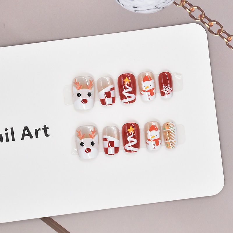 Uña de ojo de gato producto terminado Navidad manicure falso de alce lindo Navidad Santa Claus corto