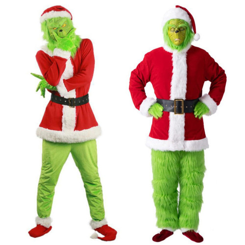 Santa costume cosplay clothes Santa Claus Riddler green beanie Grendel performance outfit Grendel