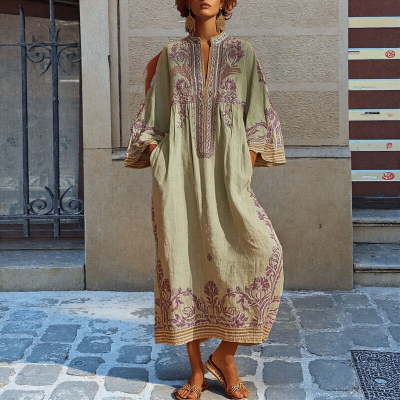 European and American Amazon New Holiday-Style Women's Clothing Casual V-Neck Bohemian Print Long Beach Dress European and American Amazon New Holiday-Style Women's Clothing Casual V-Neck Bohemian Print Long Beach Dress