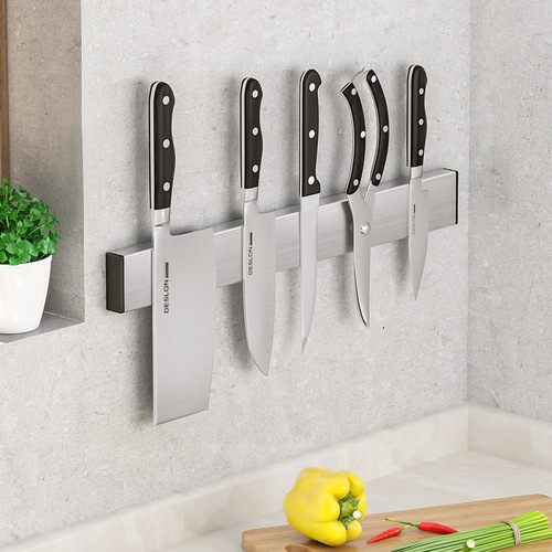 Kitchen knife holder wall-mounted magnetic rack stainless steel magnetic knife storage and dish knife stand simple knife holder storage rack