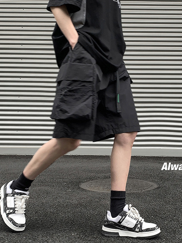 American-Style Cargo Shorts for Men, Summer Multi-Pocket Trendy Brand, Functional Loose Straight-Leg Sports Casual Knee-Length Shorts