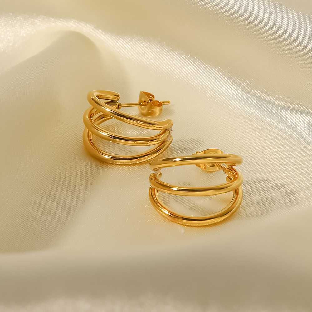 Daily Occasion PVD Coated Real Gold Plated C Shape 304 Stainless Steel Fashion Waterproof Non Tarnish Ear Studs