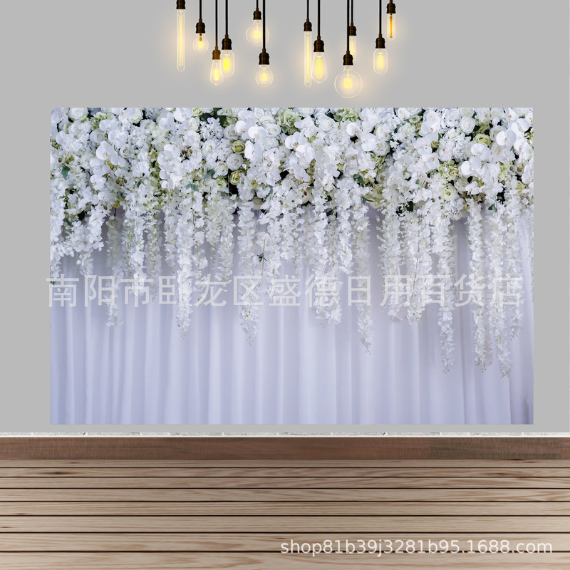 Cross-border Amazon white flower wall curtain photo banner wedding bridal shower party decoration photography background cloth