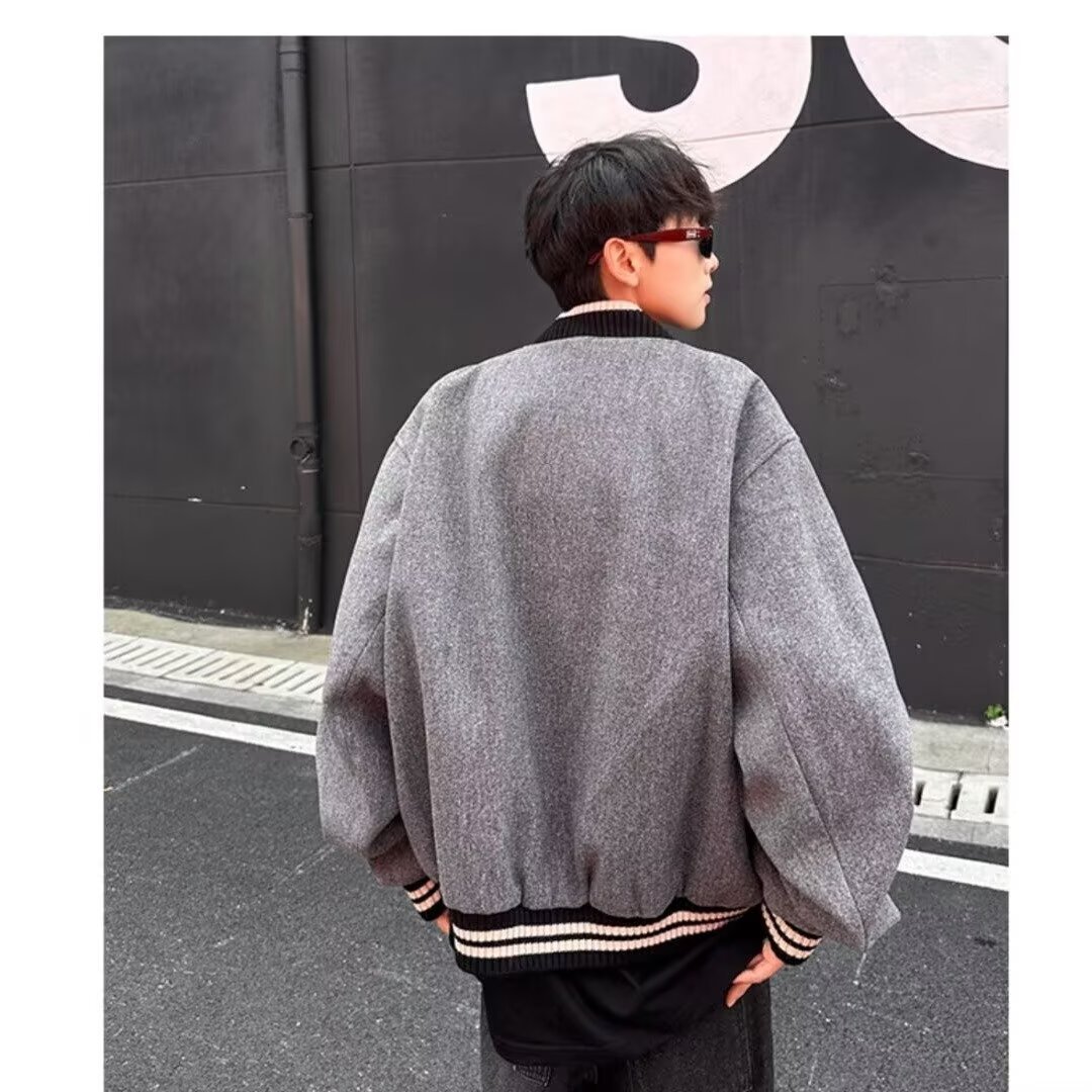 Kurze Wolljacke, Retro-Baumwolljacke, Baseballjacke, Dicke Pilotenjacke_voghion.com