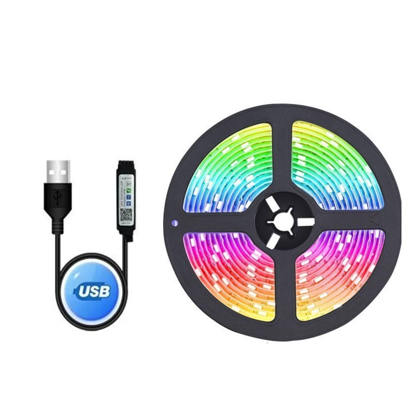 Светодиодная лента 5В 5050/2835 RGB, длина 1–30 м, Bluetooth‑приложение и 24‑кн. пульт