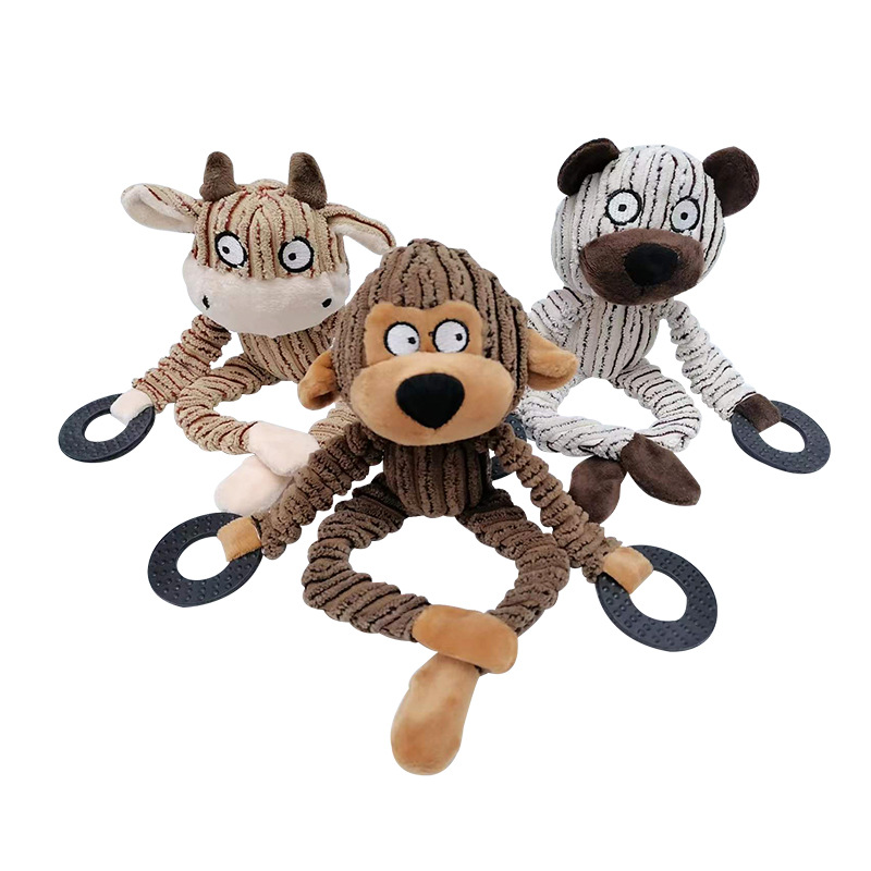 Amazon juguete para mascotas juguete recto de terciopelo perro sonido resistente a la mordedura anillo de goma peluche muñeca perro animal mordedura en stock
