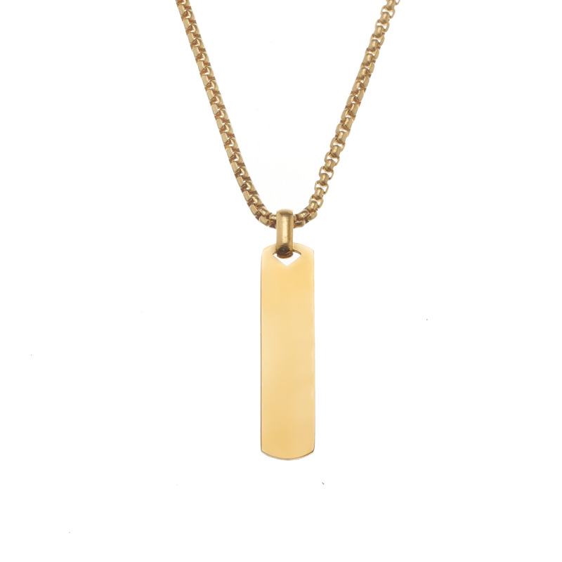 Minimalist men's stainless necklace with lettering, versatile titanium steel long strip sweater chain, hip-hop_voghion.com